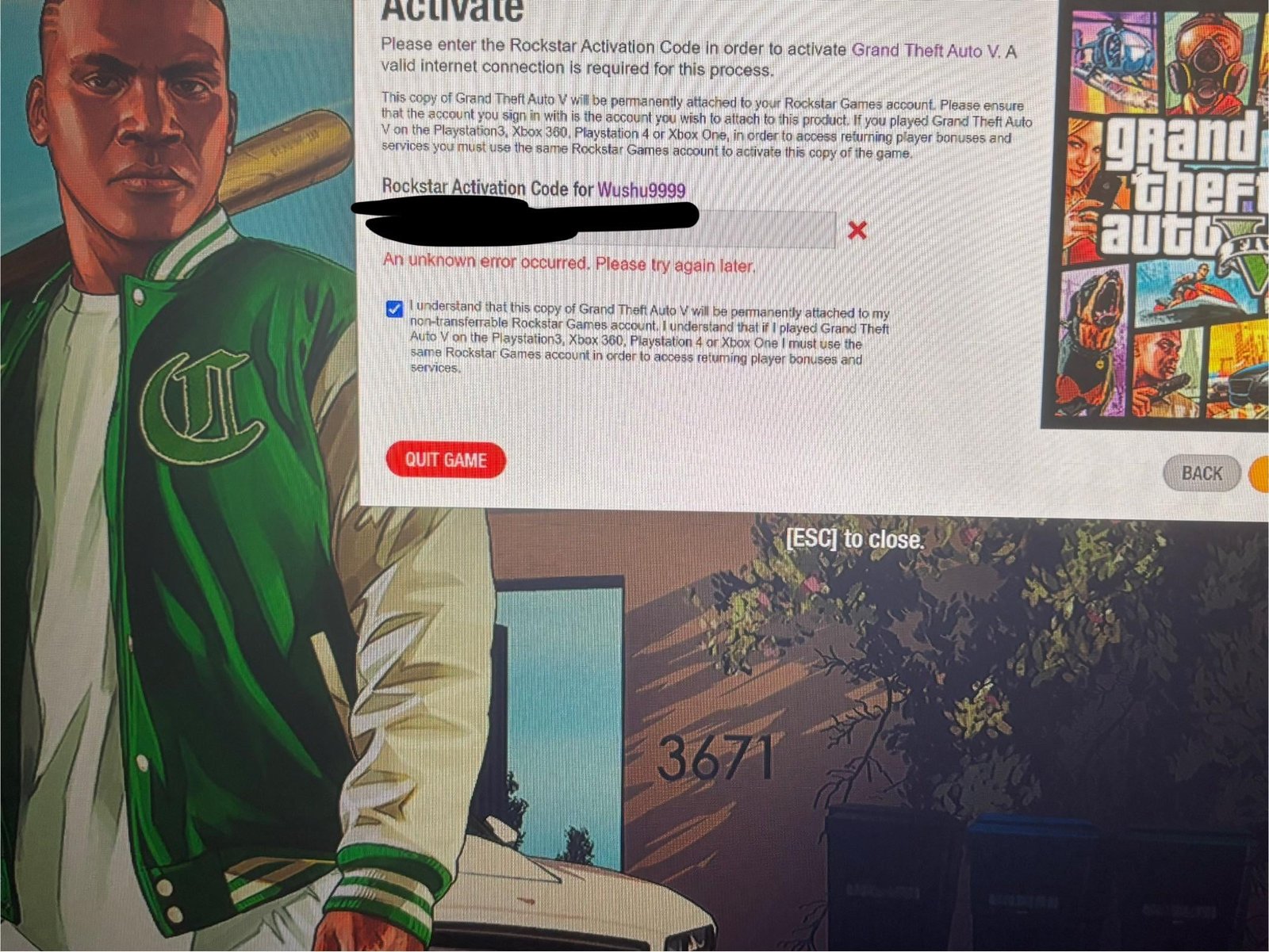 GTA activation code help