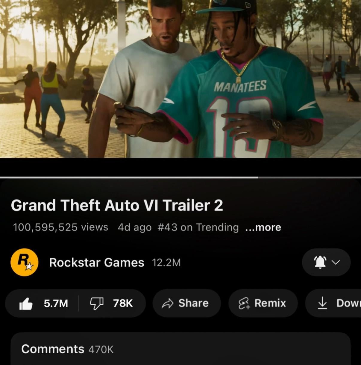 GTA 6 Trailer 2 has smashed 100 million views in just 4 days on YouTube