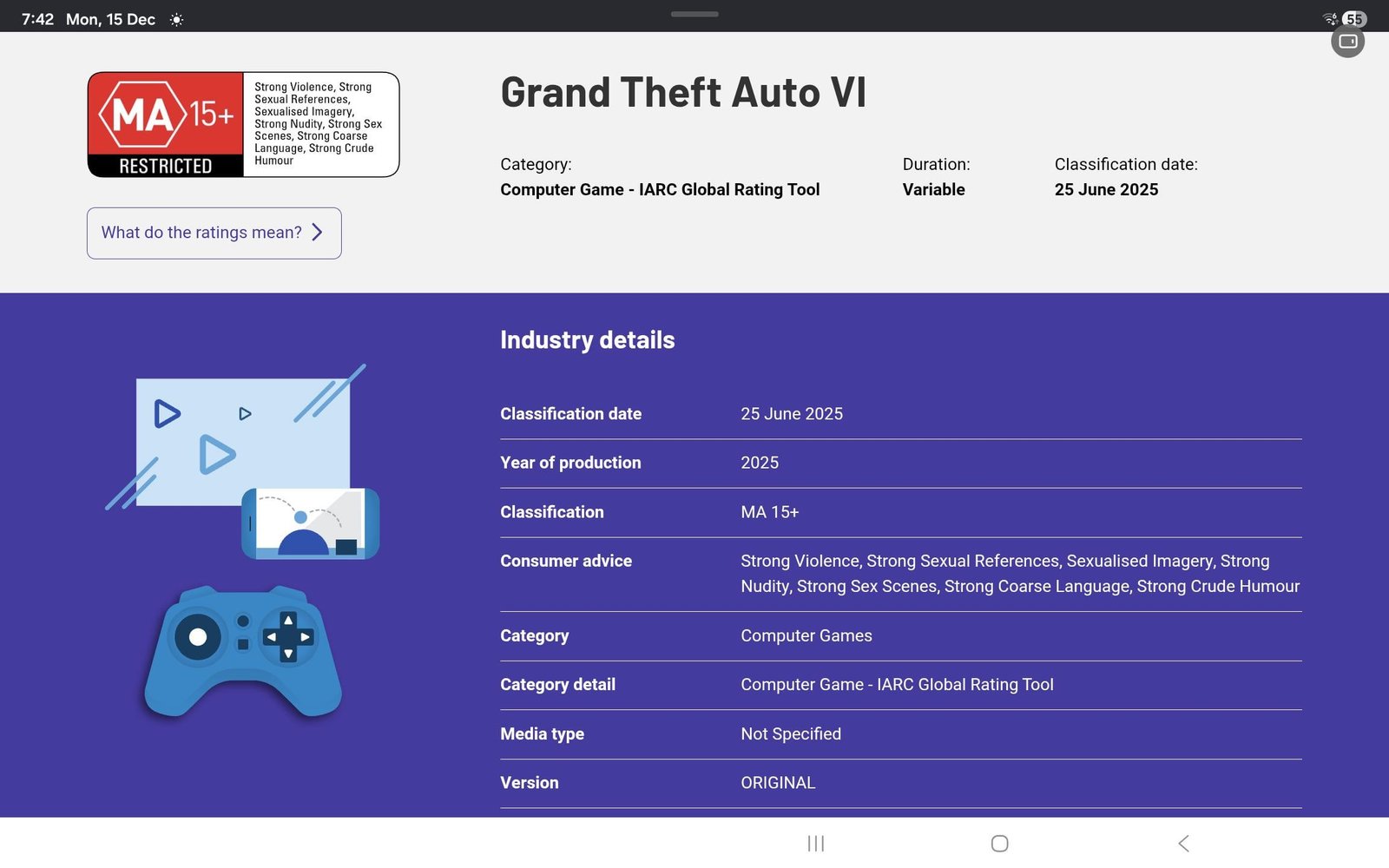 Gta 6 rating in Australia