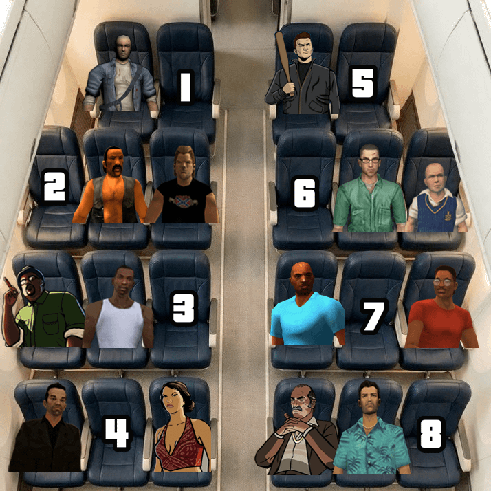 You’re stuck on a 23-hour flight to Las Venturas in the 3D universe, which seat are you taking?