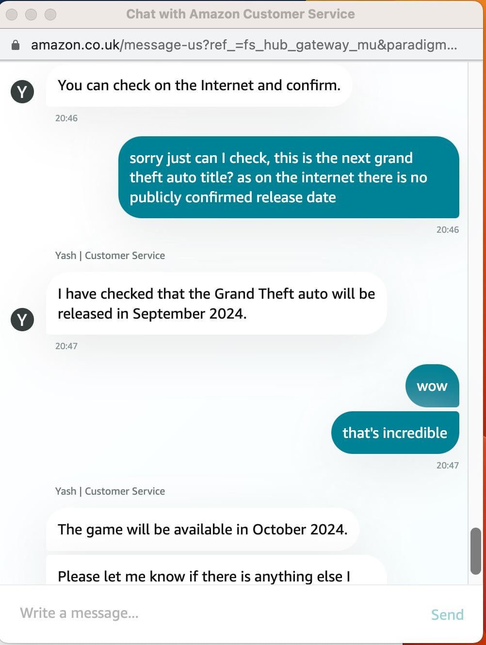 Before Trailer 1, Amazon support leaked GTA 6 and delayed it 60 seconds later