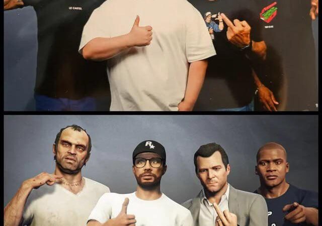 GTA V cast photo recreated in-game
