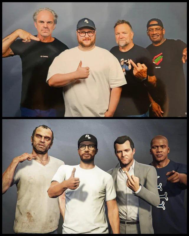 GTA V cast photo recreated in-game